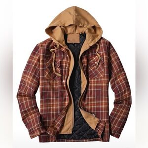 SHEIN Men's Brown Plaid Hooded Jacket
